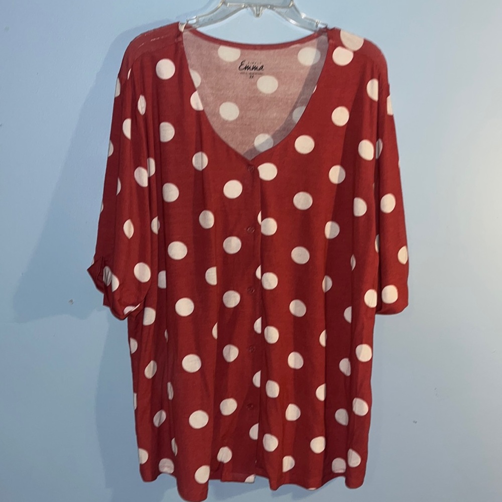 Simply Emma rust orange white polka dot blouse plus size 2x